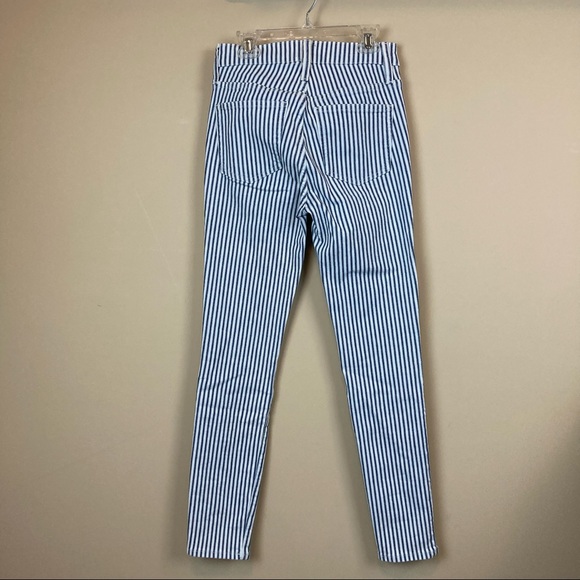 J. Crew Denim Blue & White Stripe Button-Fly High-Rise Toothpick Jeans Size 25 - Picture 4 of 10